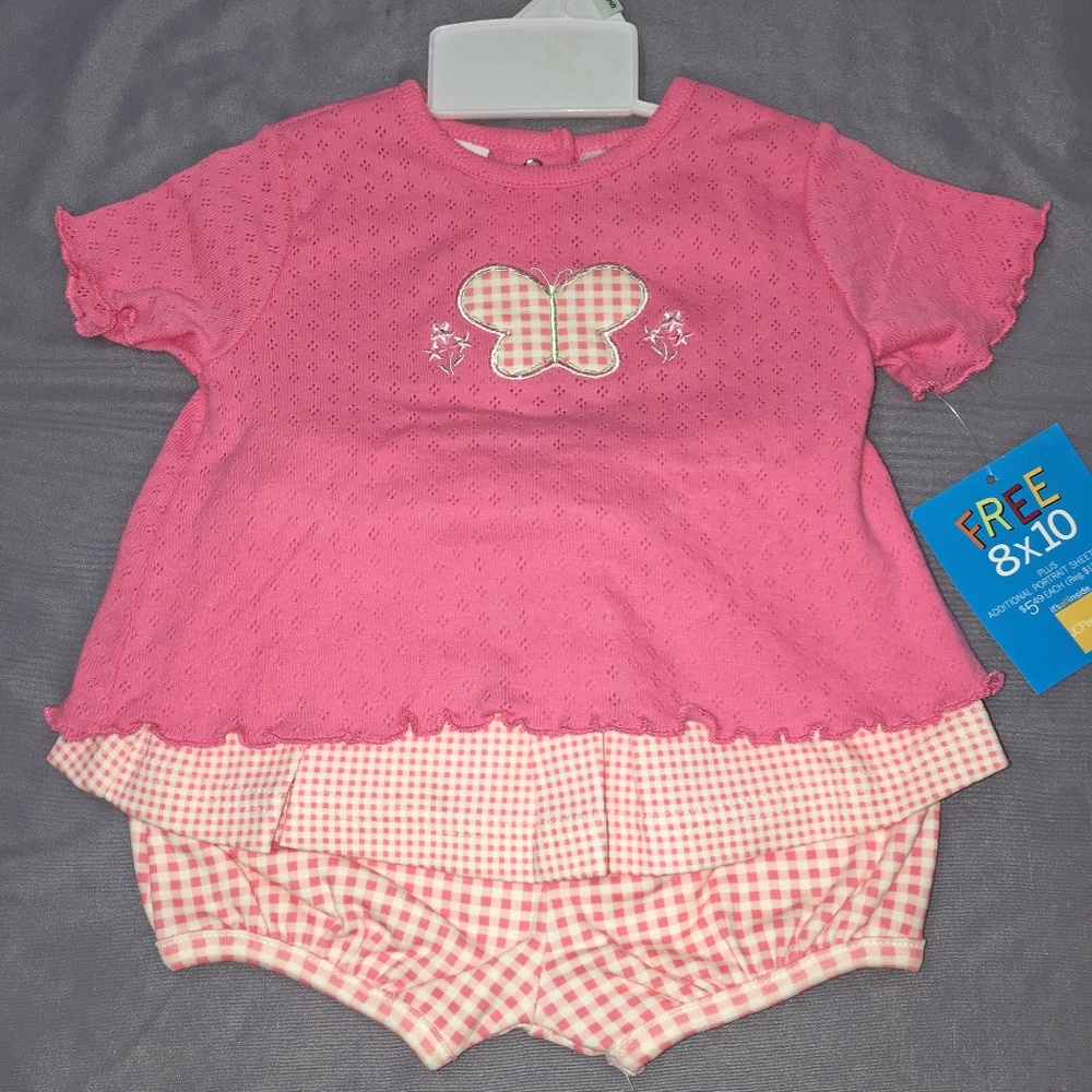 JC Penney Pink Butterfly Top Checkered Pink Skirt